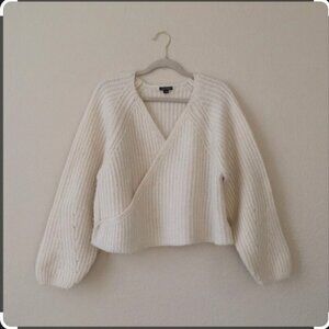 Wild Fable Wrap Sweater Pointelle Sleeves V Neck Ivory Size Small Chunky Knit